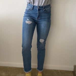 Ripped denim jeans, high waist